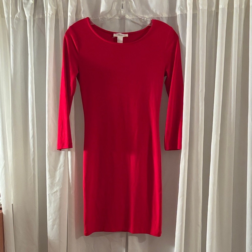 Forever 21 Vibrant Red Long Sleeve Dress